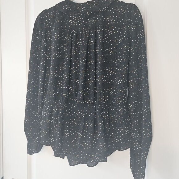 Cabi Blouse Black w/ Colorful Tiny Hearts, Peplum, Ruffles Neckline, Snaps,‎ Sm. - Picture 5 of 10